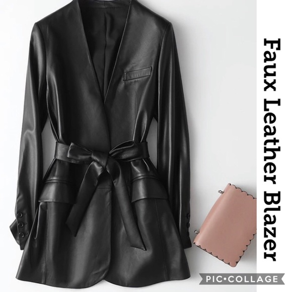 Blu Trends Jackets & Blazers - HP! 🎉🎉Black Faux Leather Blazer